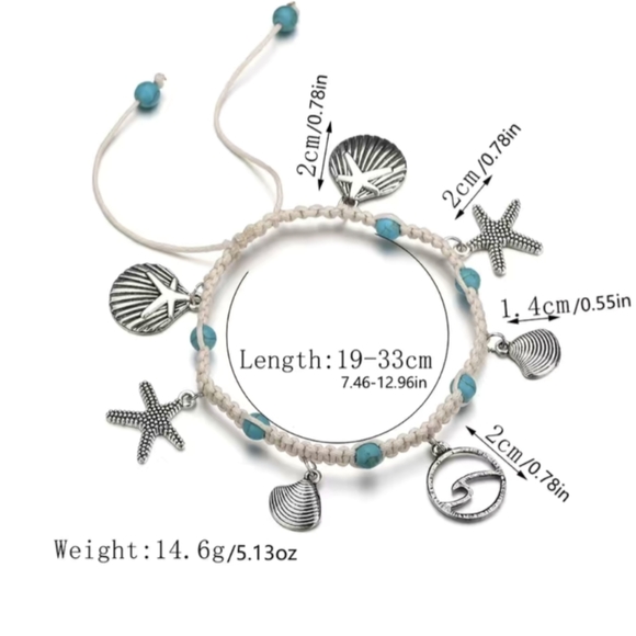 Ankle Bracelet Beach 🏖️🩵 Charms Braided Starfish & Shells NWT - Picture 3 of 12